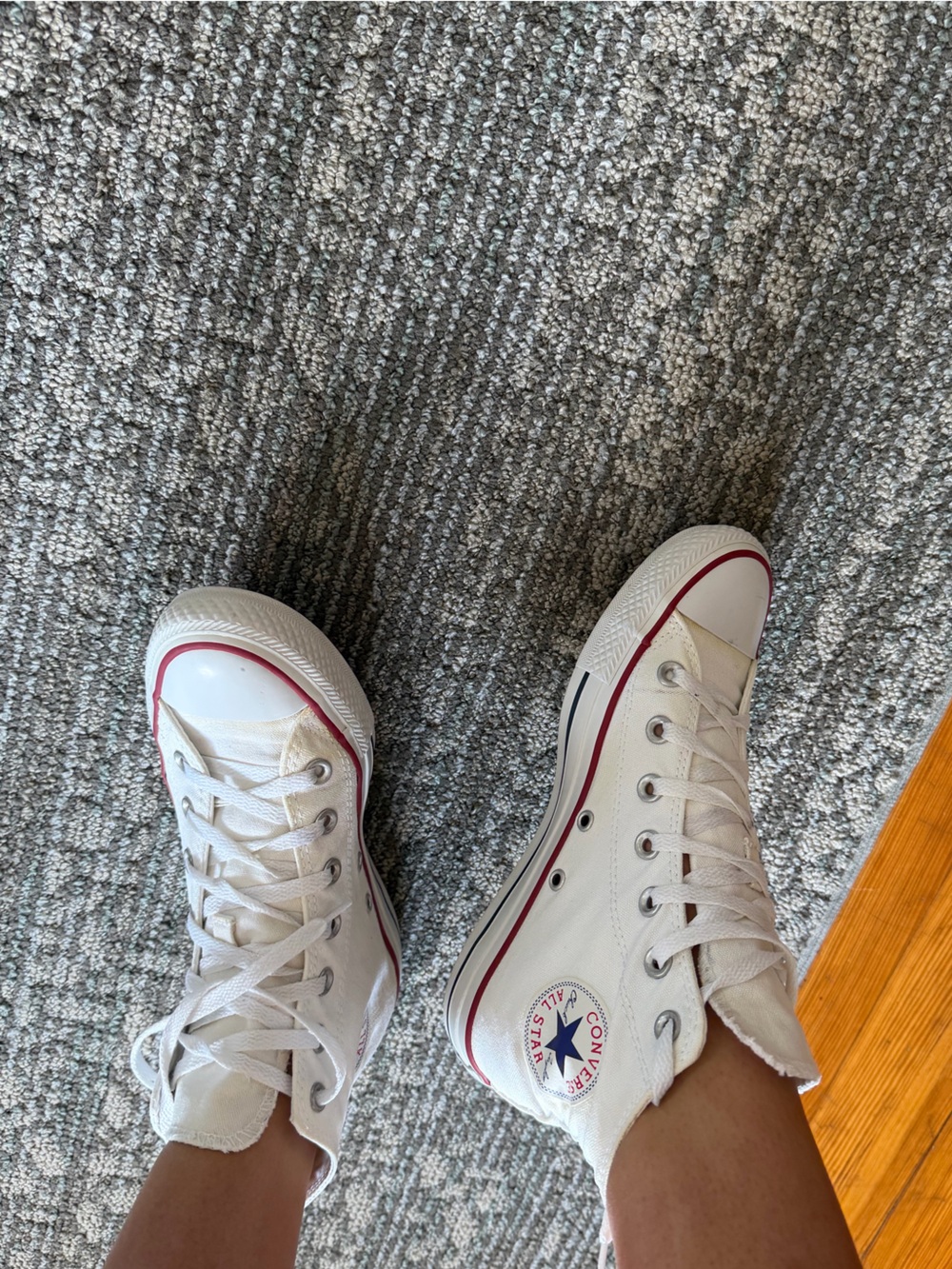 Converse White High Top Sneakers with Red & Blue Accent